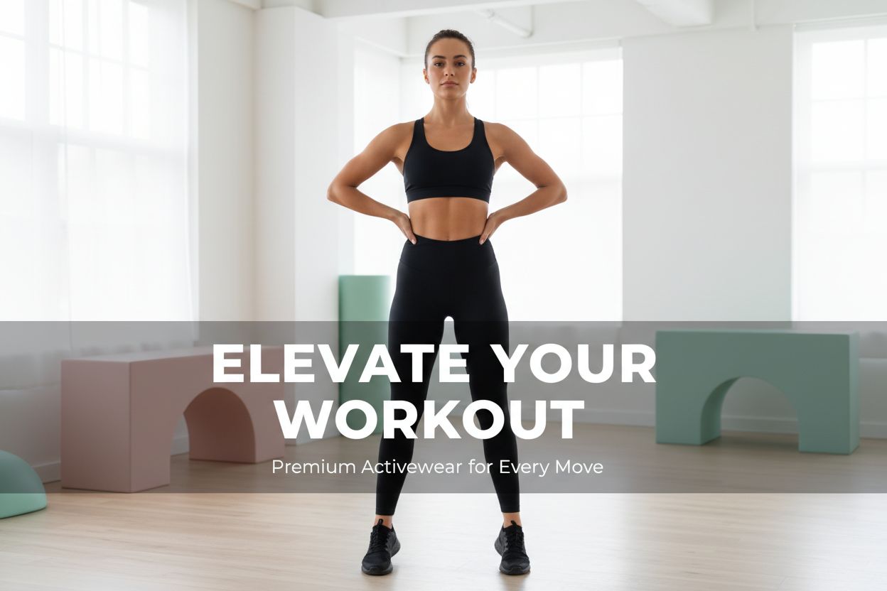 Confident woman wearing black high-waist compression leggings and sports bra by Diva Goddess in a bright modern gym.