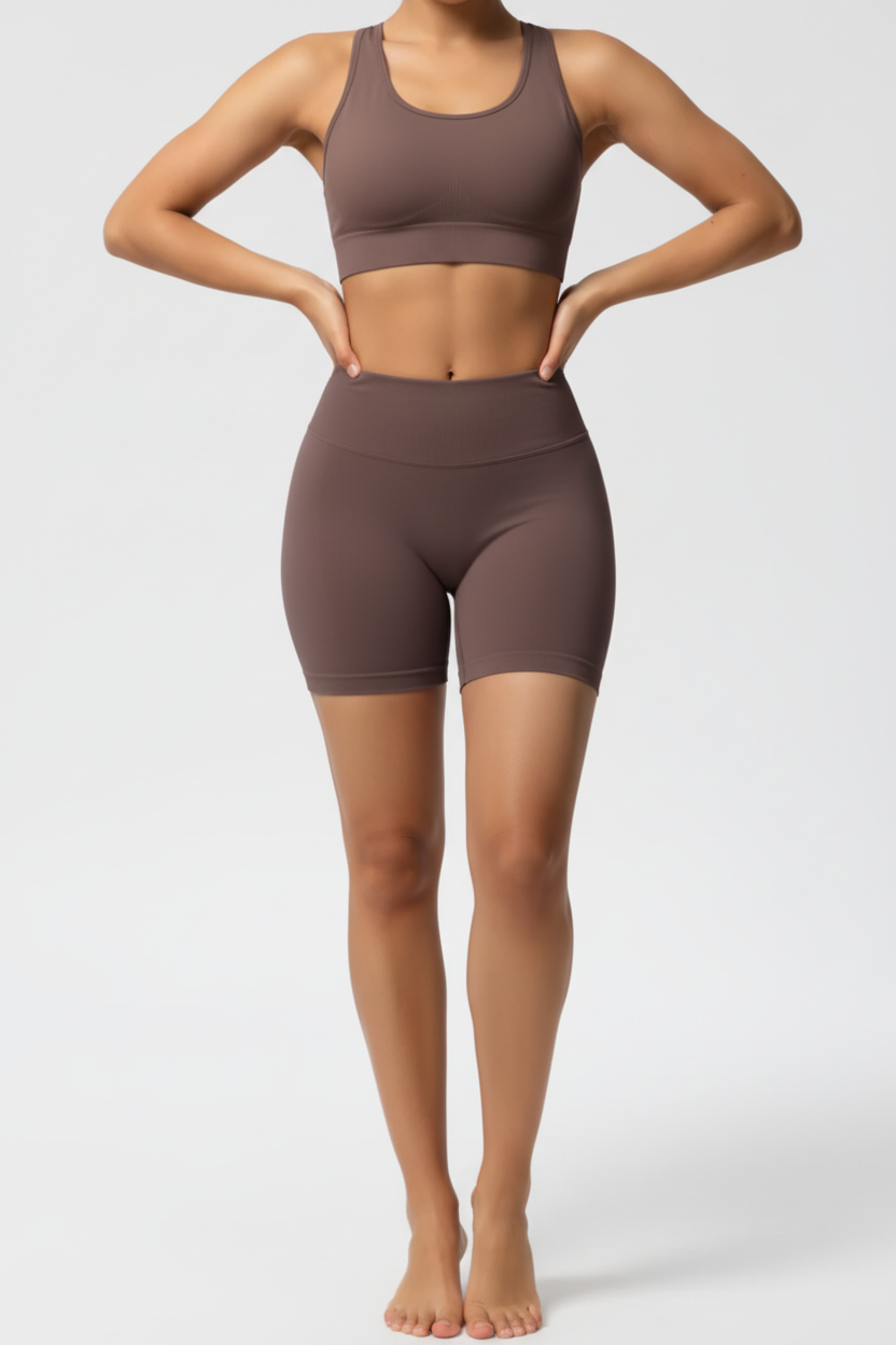 Women's Brown High-Waist Biker Shorts | Front View by Diva Goddess