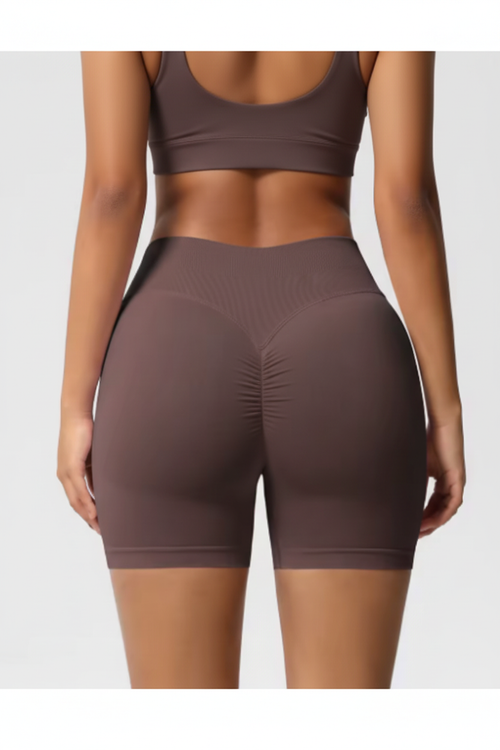 Women's Brown High-Waist Biker Shorts | Back View by Diva Goddess
