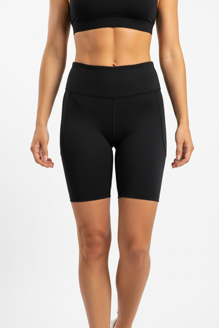 Women's Black High-Waist Scrunch Butt Biker Shorts | Front View by Diva Goddess
