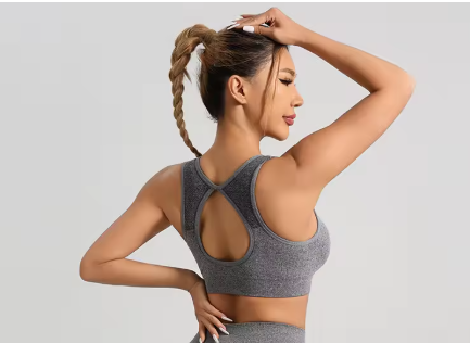 Women's Grey Peach Racerback Sports Bra | High Support Activewear Top by Diva Goddess