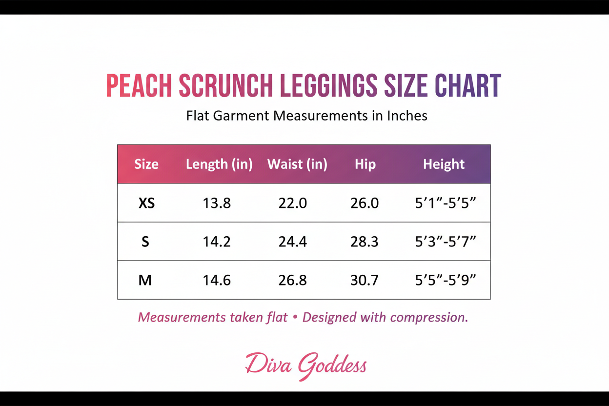 Peach Scrunch Leggings Size Chart