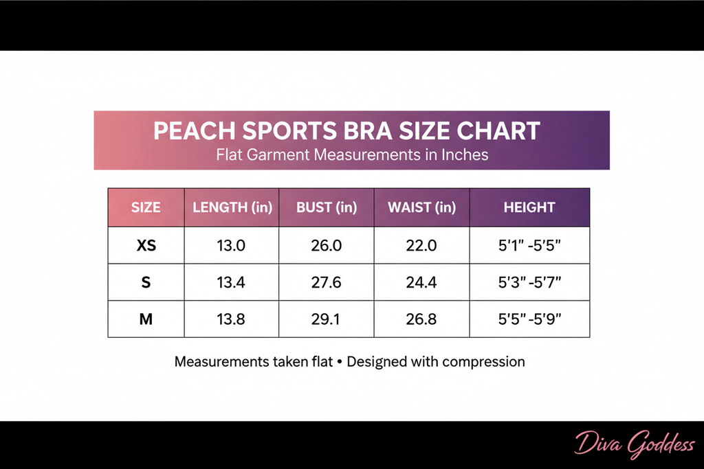 Peach Sports Bra Size Chart