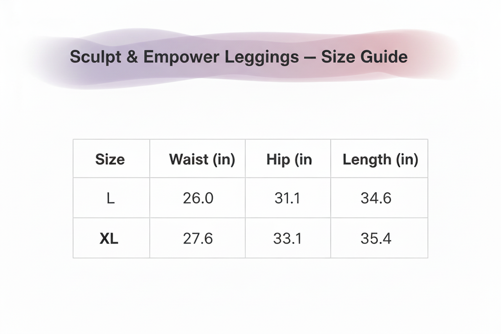 Sculpt & Empower Size Chart Fixed