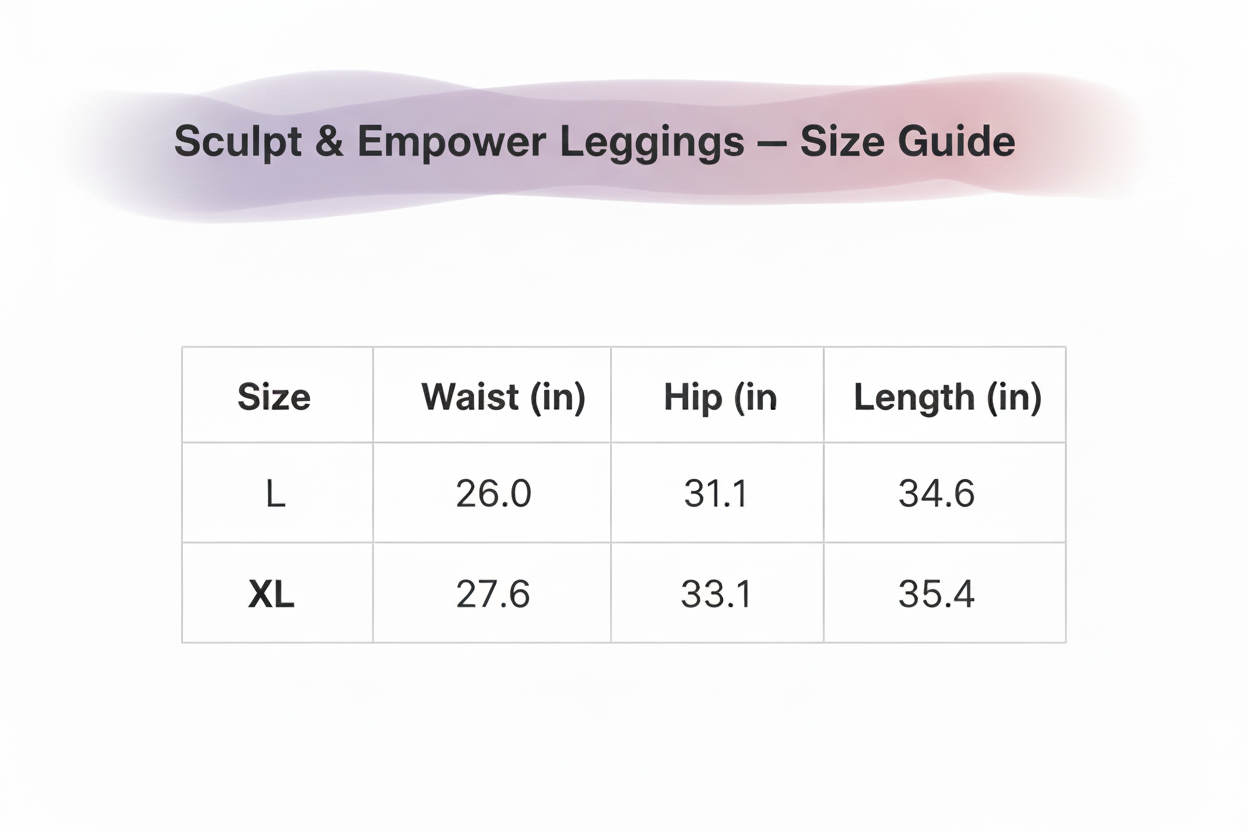 Sculpt & Empower Size Chart Fixed